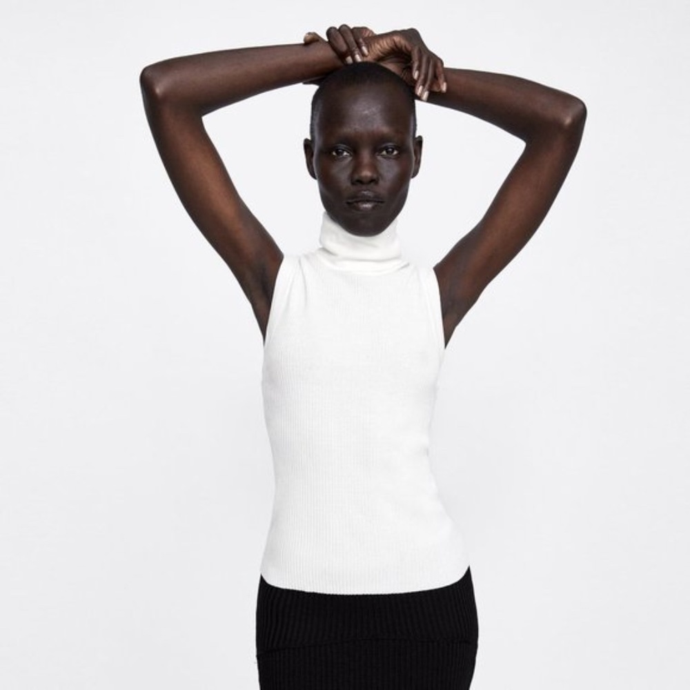 NWT Zara TRF Knitwear White Sleeveless Turtleneck